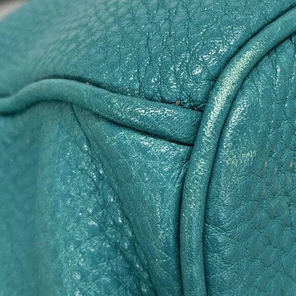 Auth PRADA Turquoise Leather Tote Bag - Picture 6 of 14
